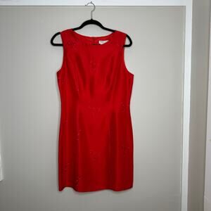2 Piece Newport News Easy Style Women’s Red 100% silk dress and jacket‎ set